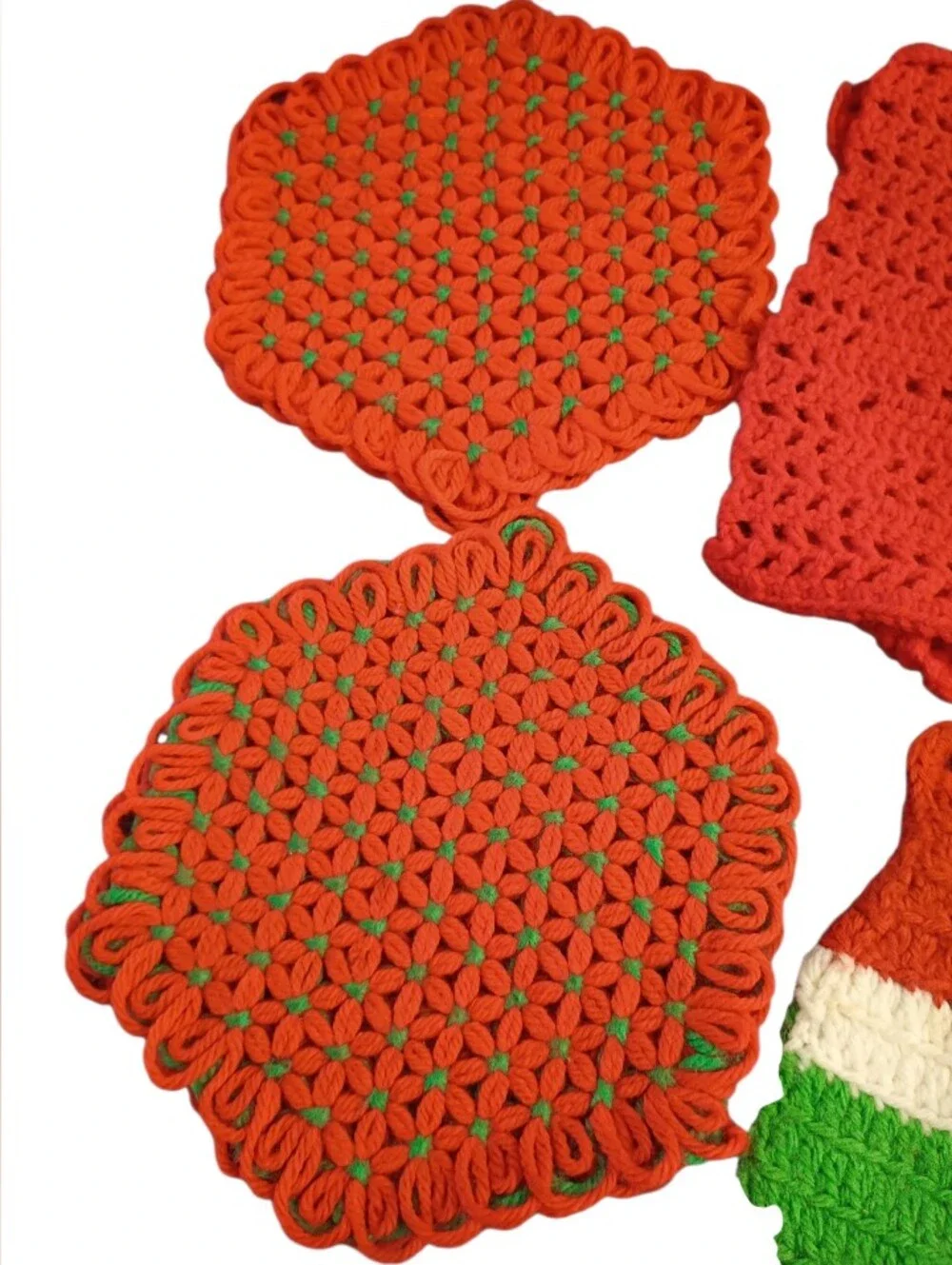 6 Piece Vintage Crochet Hot Plate Watermelon Set